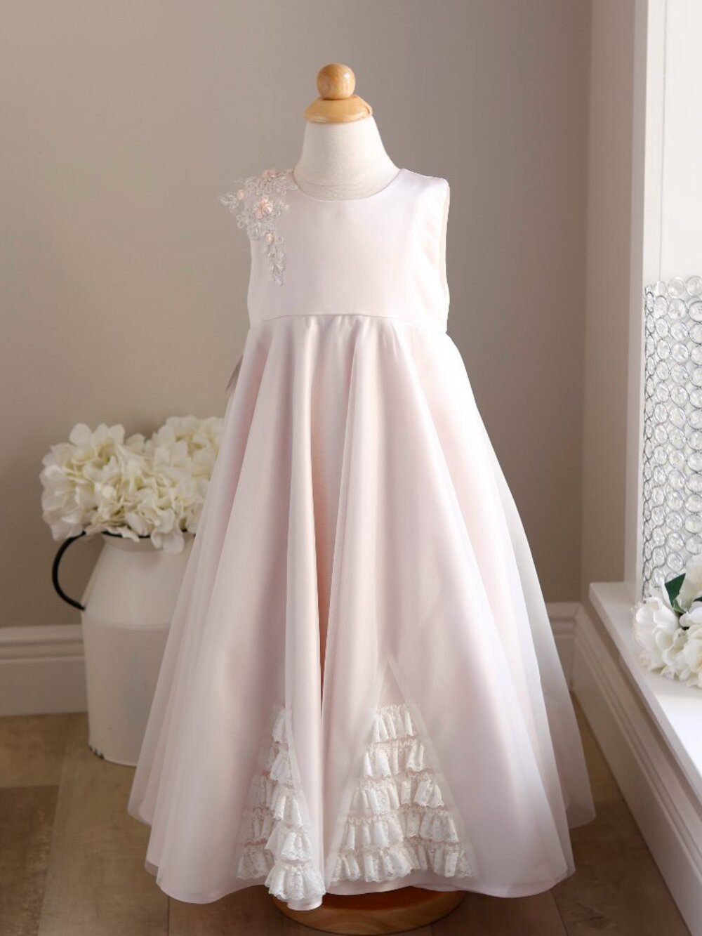 Blush Pink Satin Tulle Flower Girl Dress Dollcake Girl's Couture Size 4 NWT